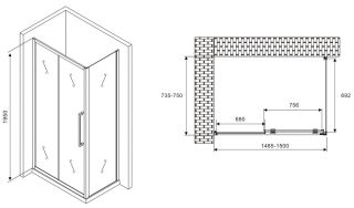 Душевой уголок ABBER Schwarzer Diamant AG30150MH-S75M 150x75см хром